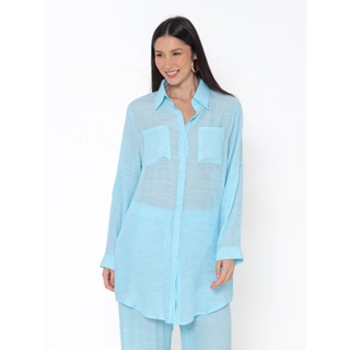 Camisa conjuntos Manga Longa com Calça Feminina Botões e Bolso na frente 8039 em Oferta na Shopee