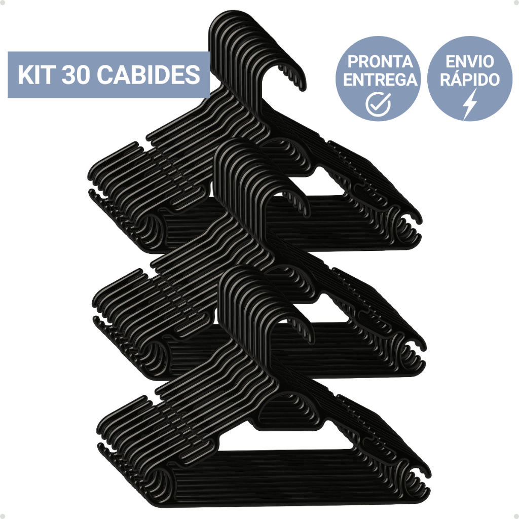 KIT 30 Cabides Organizadores de Roupa Reforçado Slim Fino em Atacado Promocional