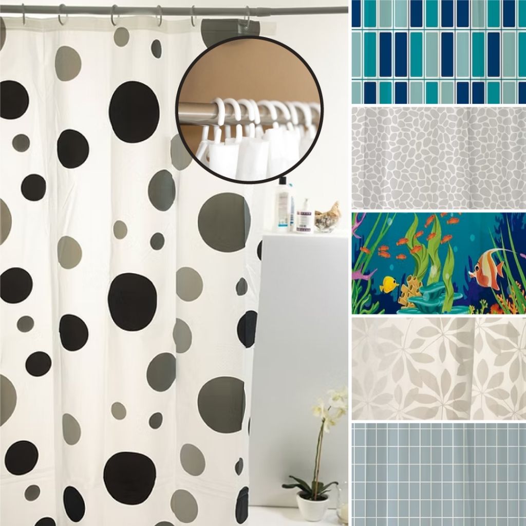 Cortina Para Box Banheiro PEV A Com Ganchos Resistente Vários Modelos Alta Qualidade 1,80x1,60m