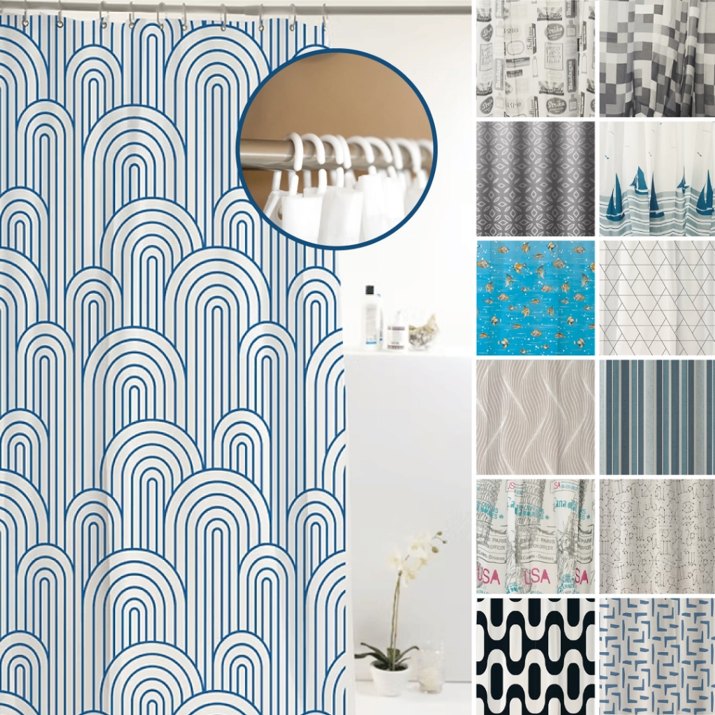 Cortina Para Box Banheiro Poliéster Com Ganchos Resistente Vários Modelos Alta Qualidade 1,98x1,80m em Oferta na Shopee