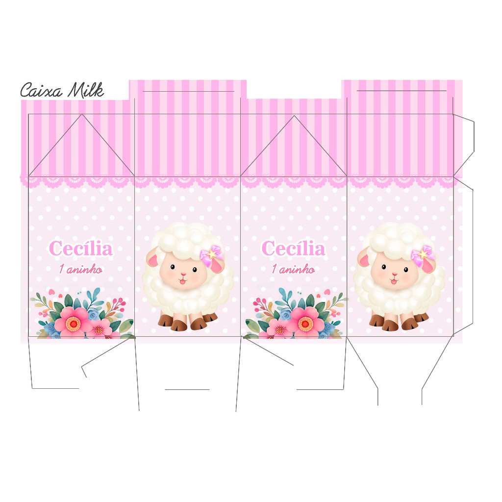 Kit Pegue Monte Personalizados Ovelhinha Rosa 20 a 60 Caixinhas Lembrancinha de Aniversário Batizado