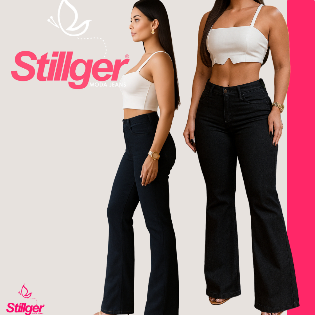 Calça Flare Jeans Feminina Pantalona Cintura Alta Boca Sino Com Lycra Stillger Jeans - Women Clothes