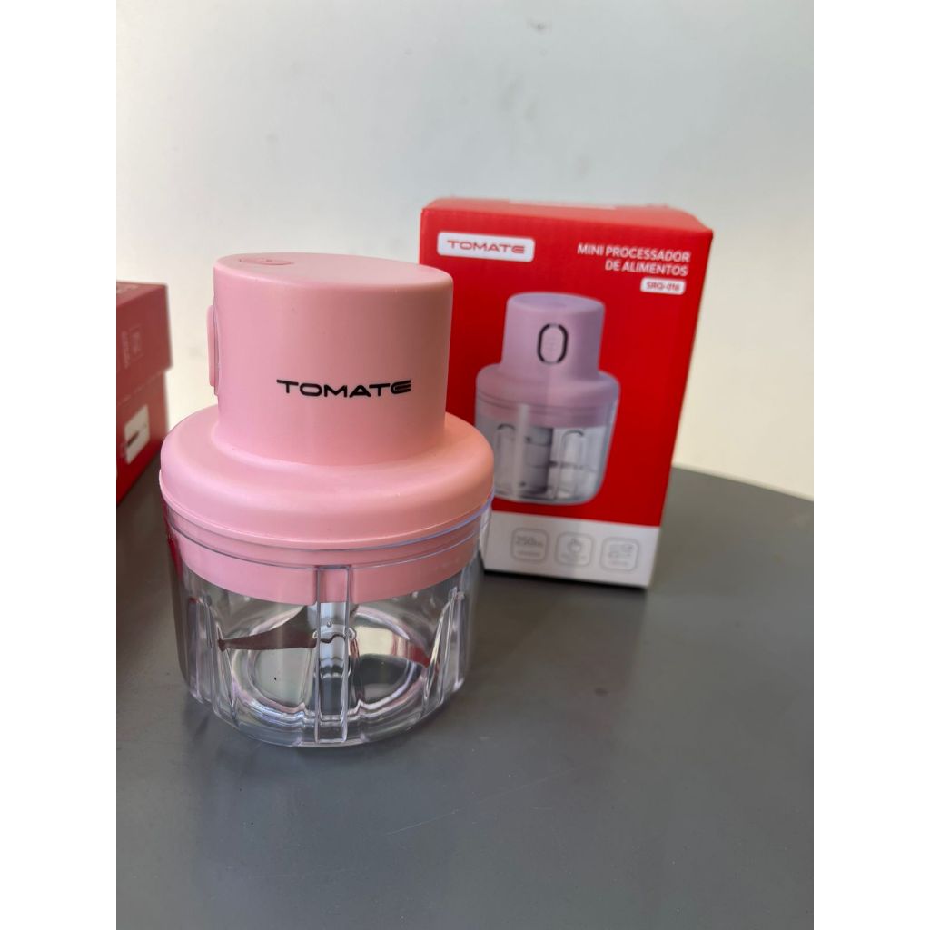 Mini Processador Elétrico de Alimentos e Temperos Portátil com 3 lâminas de Aço Inox USB 250 ml Bivolt