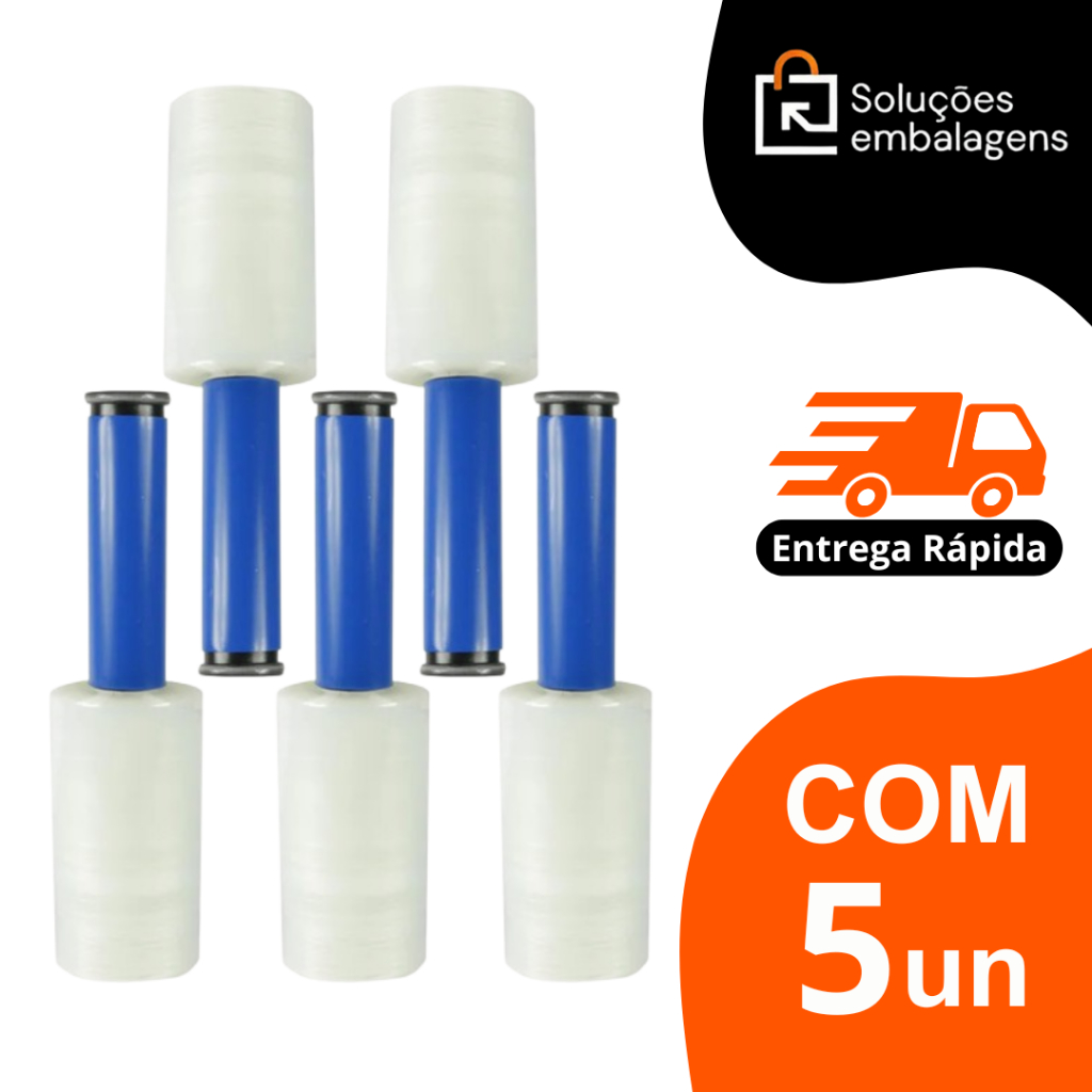 Rolo De Filme Stretch 10cm Com Aplicador Manual - 5 Unidades Transparente