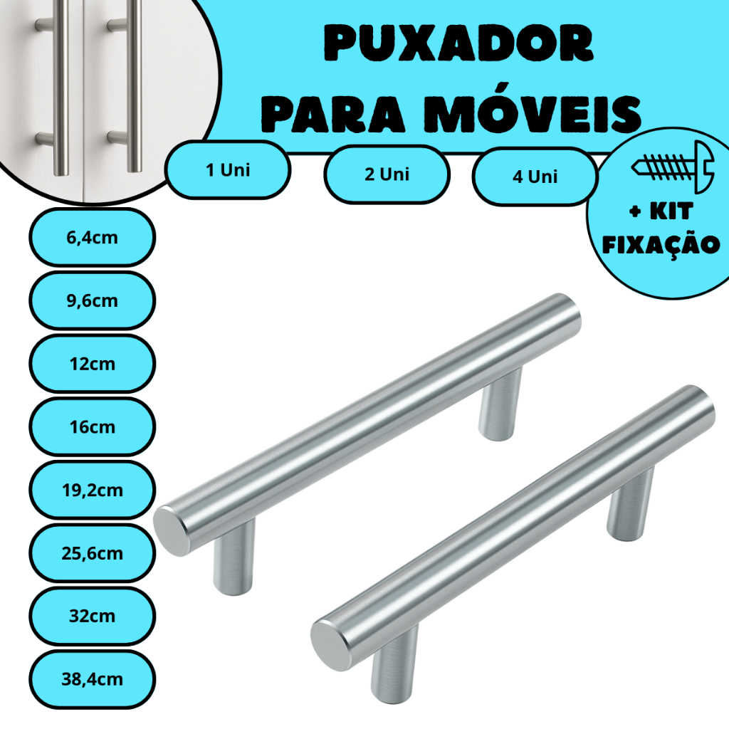 Kit 1/2/4 Puxador Aço Inox Escovado Tubular Haste Redonda Para Gavetas Armários Móveis em Oferta na Shopee