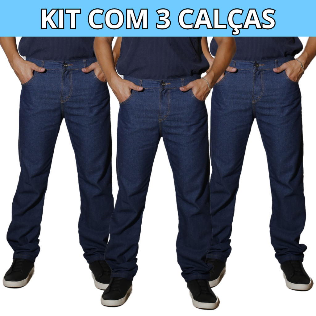 Kit 3 Calças Jeans Masculina 100% Algodão Azul de Trabalho Uniforme Direto da Fabrica em Oferta na Shopee