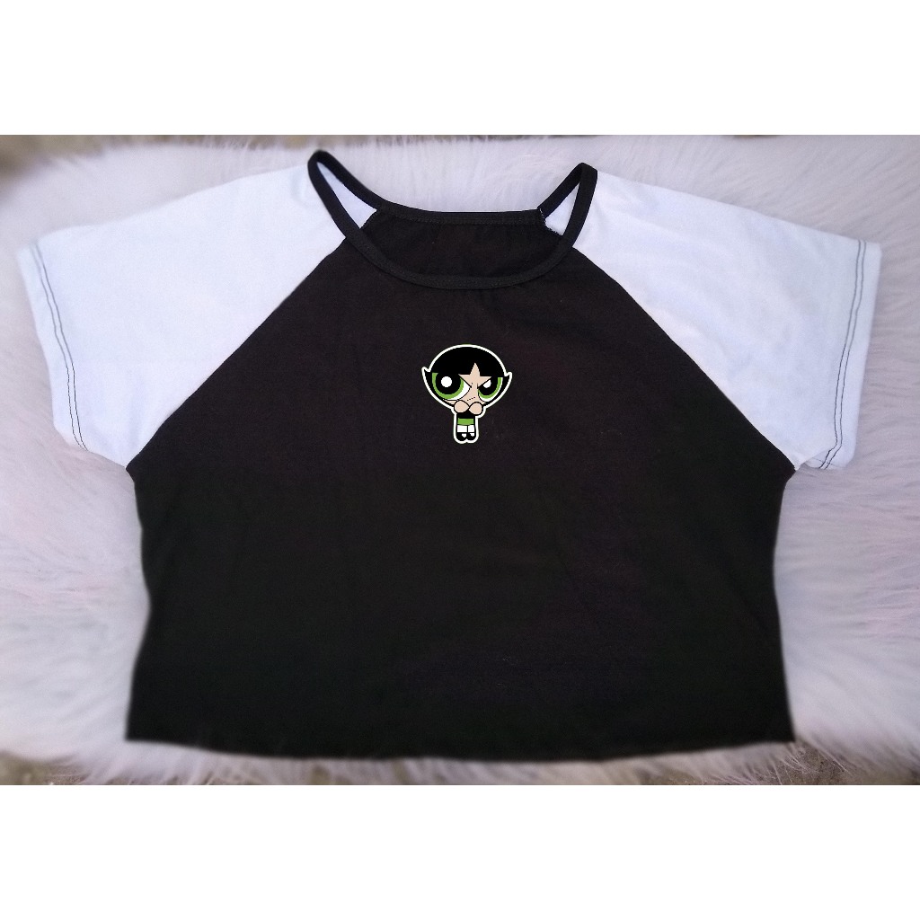 Cropped Raglan Feminino desenhos moda cropeed meninas super poderosas lindinha docinho e flozinha