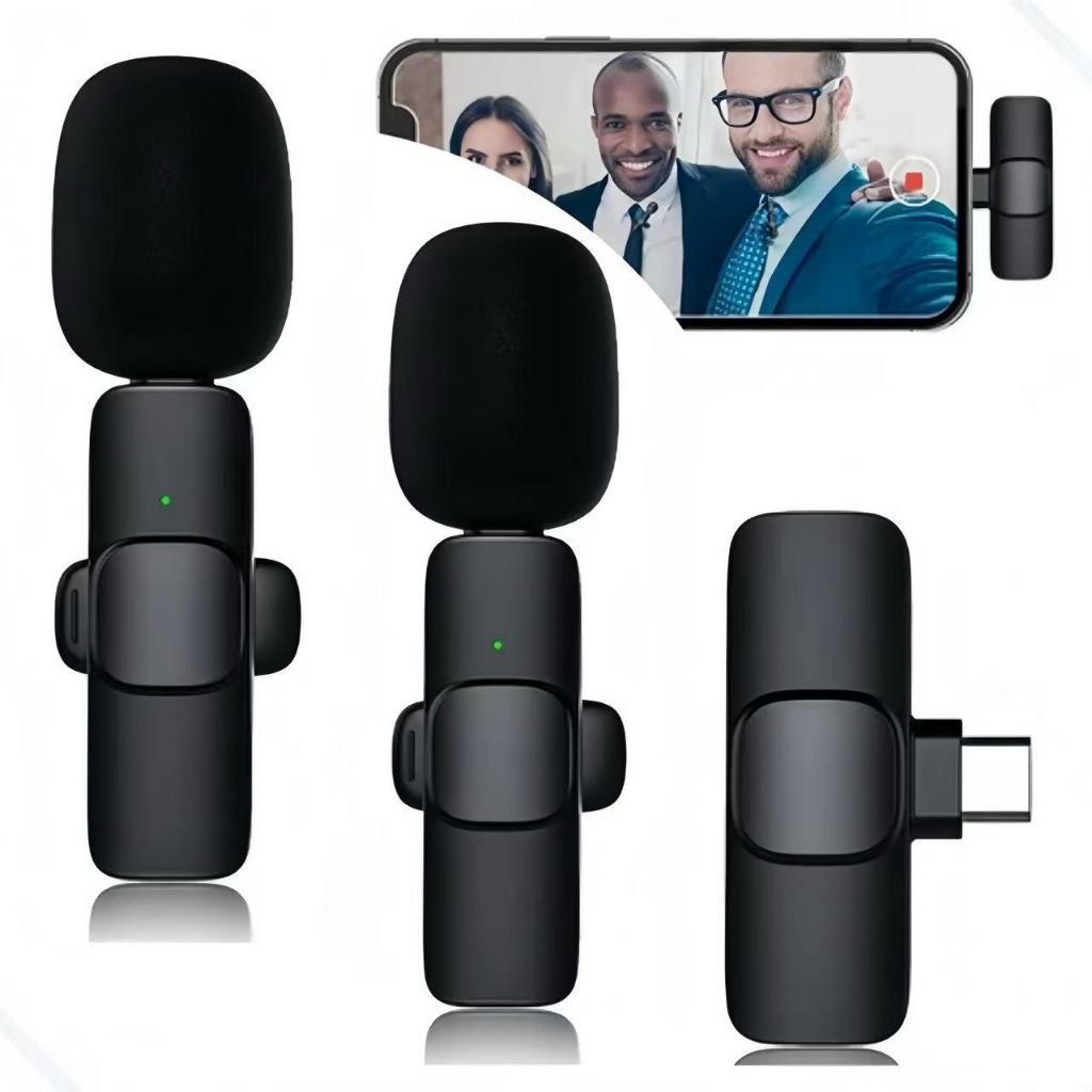 Microfone Celular Lapela  Sem Fio K9 para iphone e Tipo c Profissional Karaokê 2 Microfone