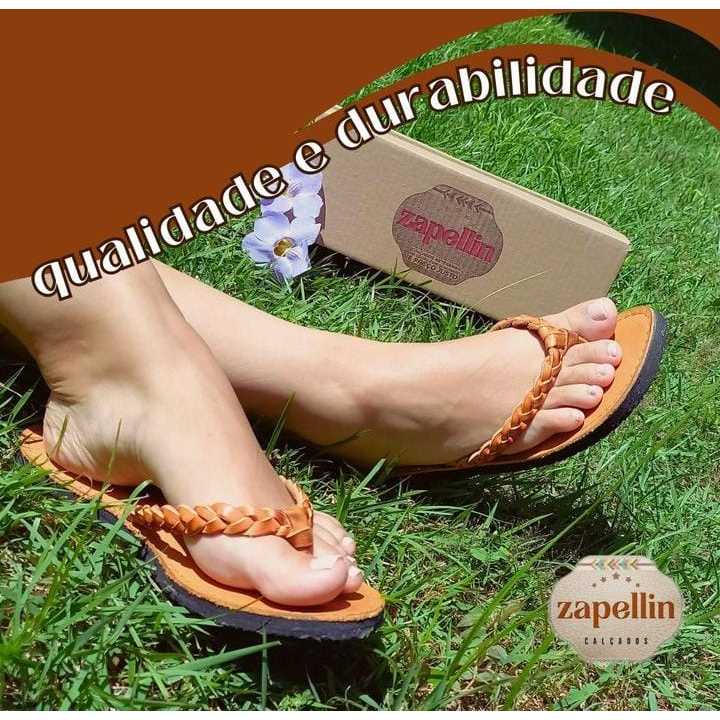 Chinelo Feminino Cabedal e Palmilha Couro Legítimo Antialergênico Solado Antiderrapante REF 41 em Oferta na Shopee