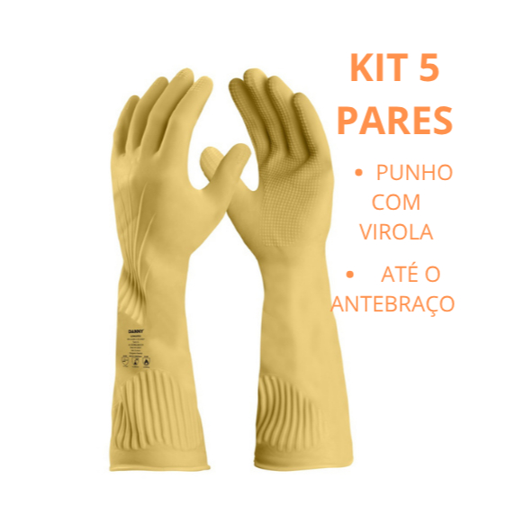 Kit 5 Luva Ranhurada de Latex Longatex Danny CA 9567 Luva Seguranca Limpeza Resistencia Termica em Oferta na Shopee