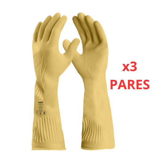 Kit 3 Luva Ranhurada de Latex Longatex Danny CA 9567 Luva Seguranca Limpeza Resistencia Termica