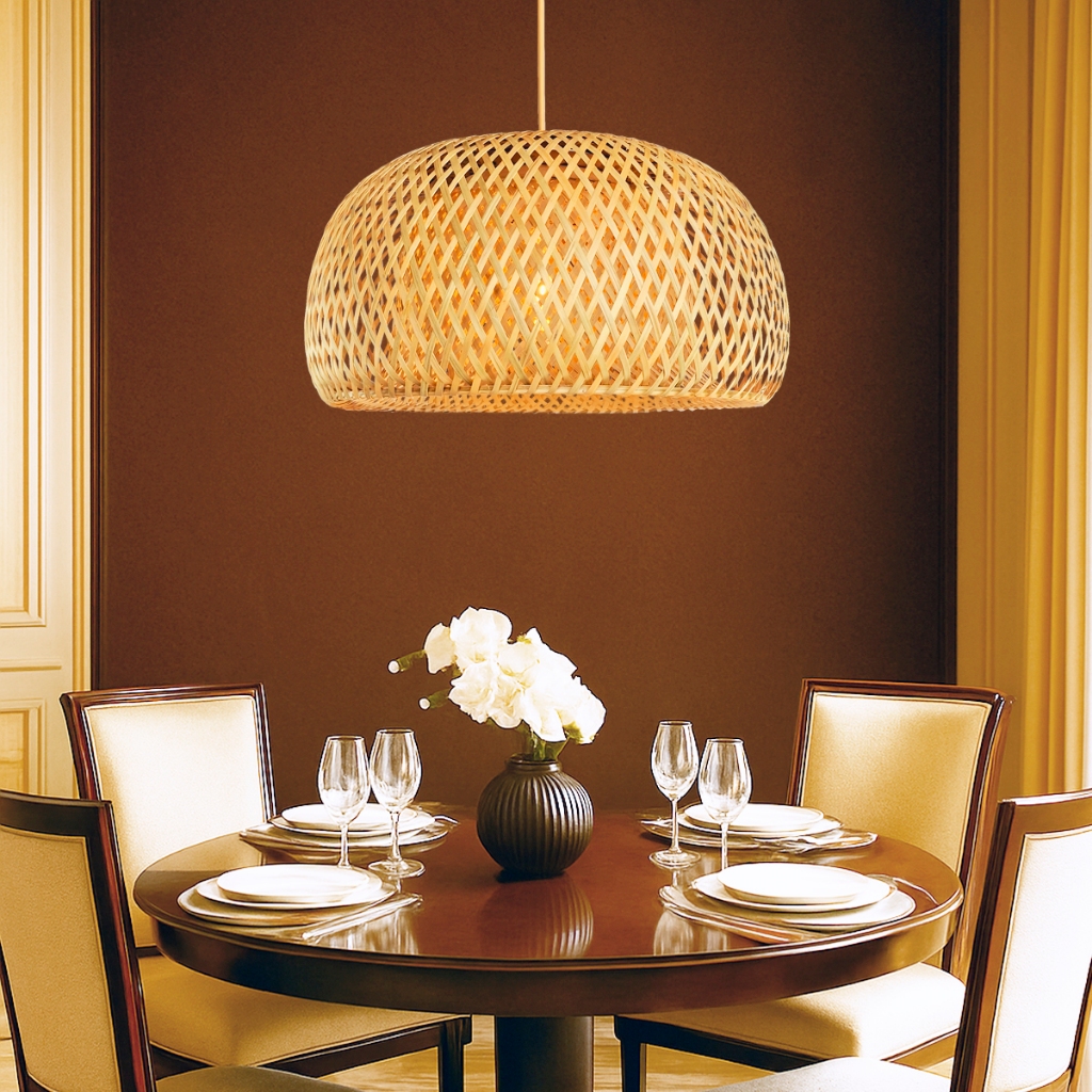 Pendente De Bambu Artesanal Fibra Natural 45 Cm Palha Nat23