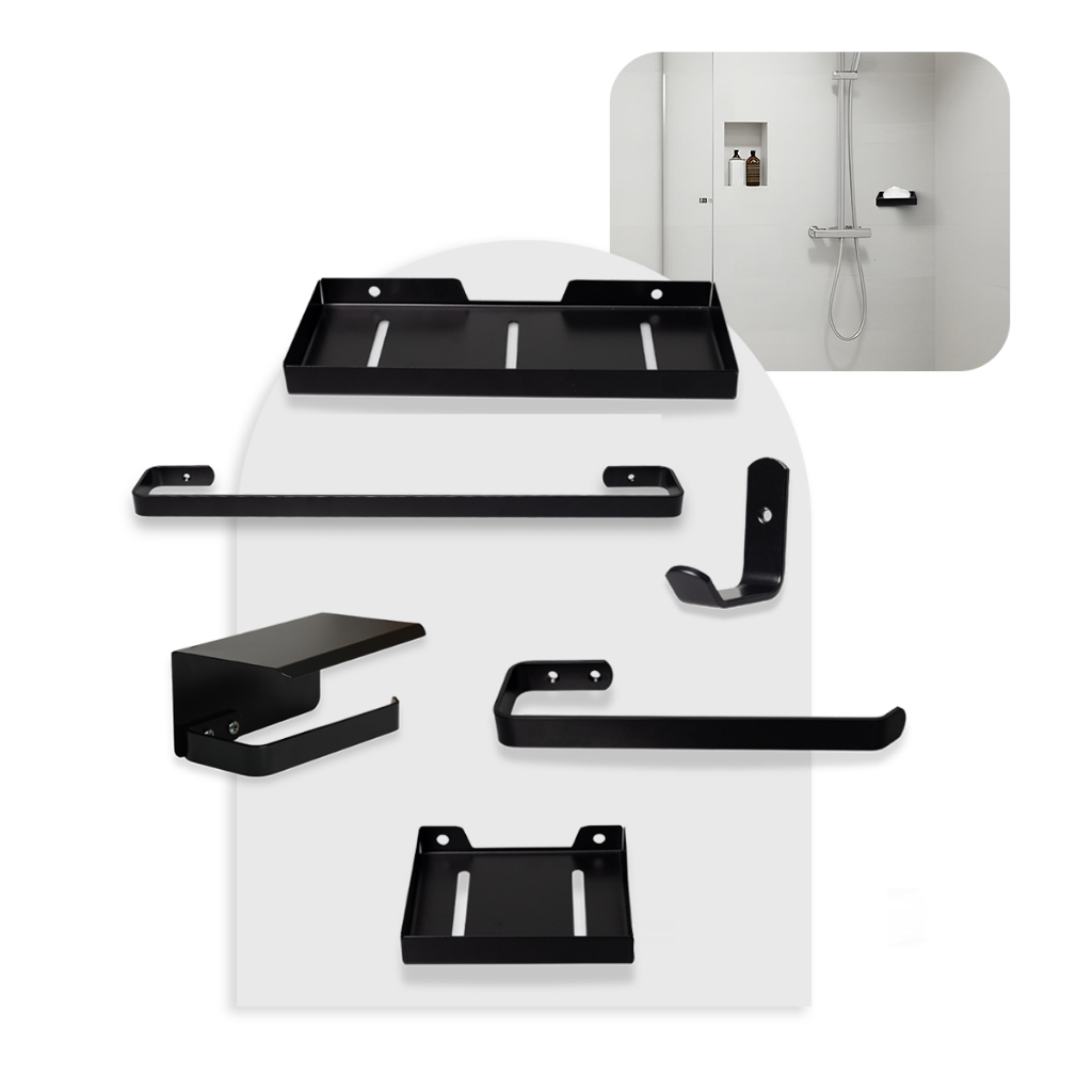 Kit Acessórios para Banheiro Preto Fosco 6 Peças em Alumínio | Moderno e Resistente