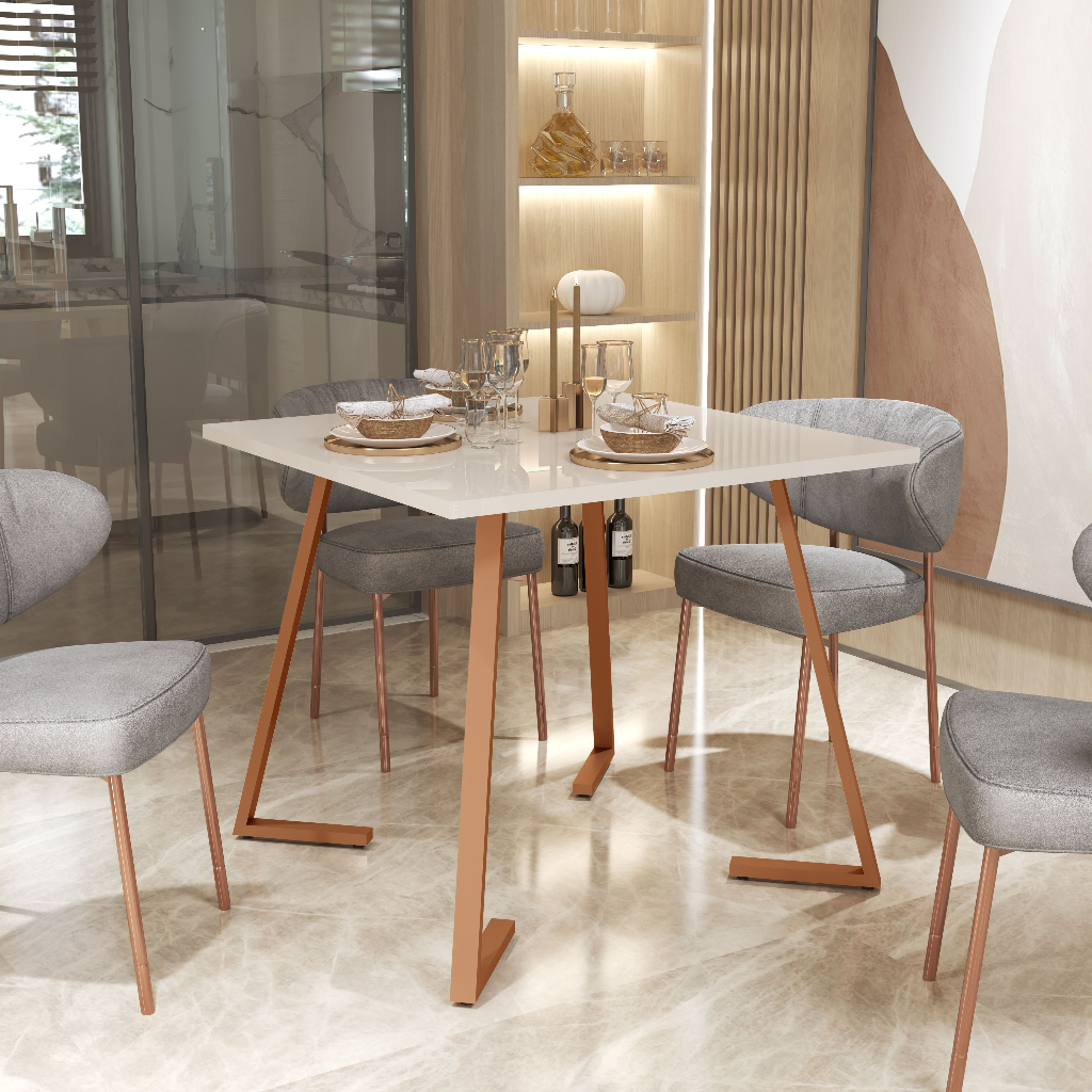 Mesa De Jantar Nantes 80x80 4 Lugares Industrial Pés Em Aço E Tampo MDF Apartamento Compacta Cozinha em Oferta na Shopee