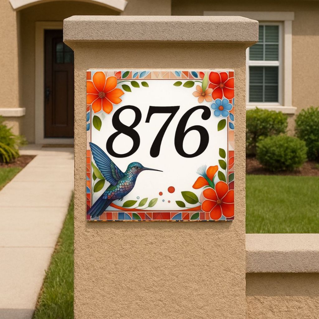 Azulejo Decorativo Beija Flor Número Residencial Pássaros e  Flores