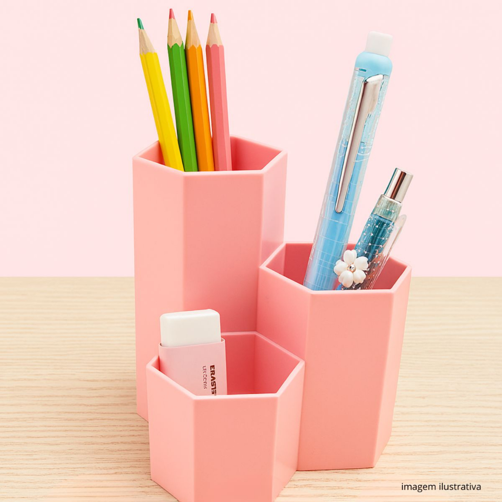 Organizador Porta Treco Lápis Hexagonal Escritório de Mesa Canetas Colorido em Oferta na Shopee