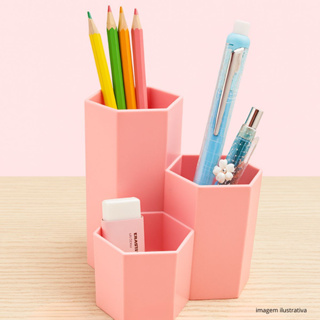 Organizador Porta Treco Lápis Hexagonal Escritório de Mesa Canetas Colorido em Oferta na Shopee