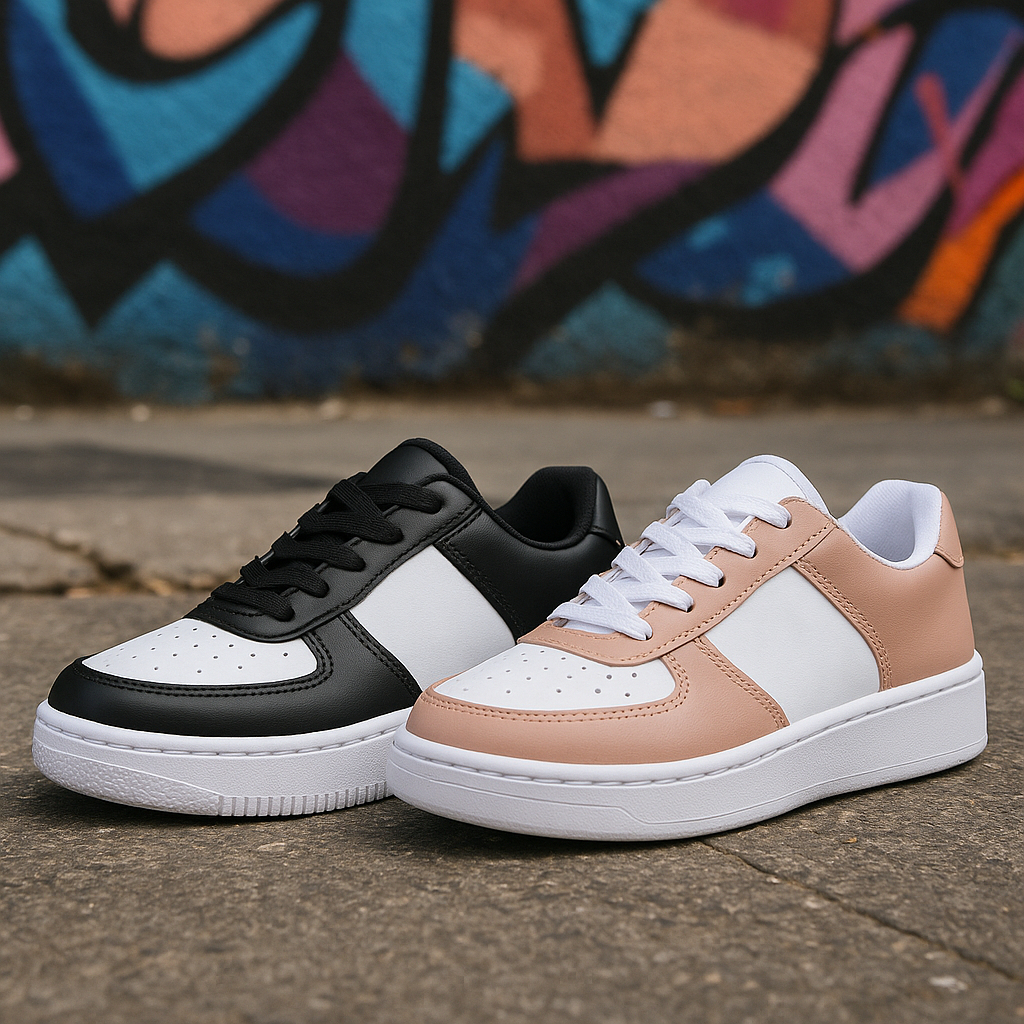 Kit Tênis Feminino Sola Alta Macio Sneaker Casual Oversize Clássico Street Esportivo Liso Chunky