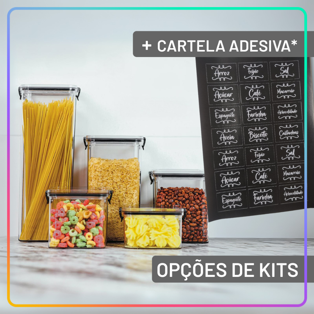 Kit Potes Herméticos Cozinha Plasnorthon com Tampa Transparente BPA Free para Mantimentos