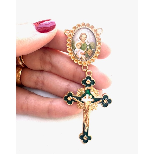 Entremeio São José + Cruz Esmaltada (1 Dupla) - BANHO OURO CATAFORÉTICO Nº292 em Oferta na Shopee