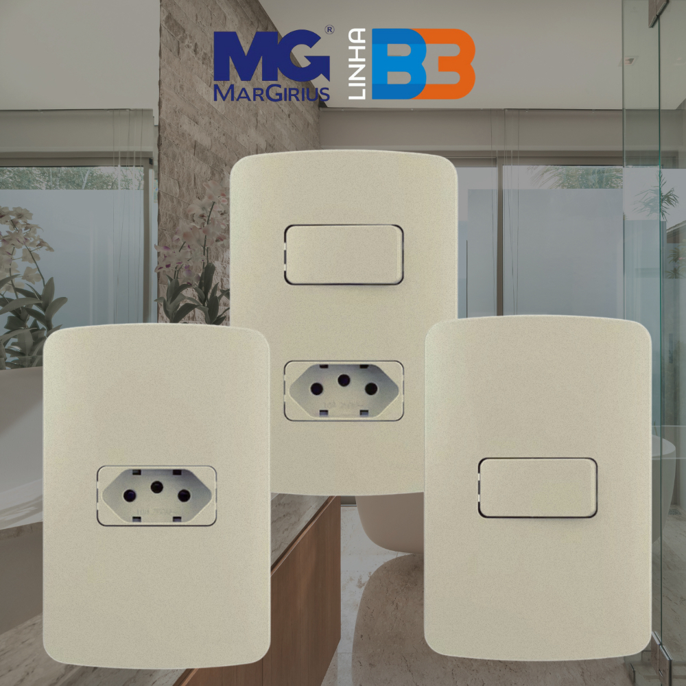 Conjunto Tomada Pérola Dourado Champagne Fosco 4x2 10a 20a Interruptor Simples Paralelo B3 Margirius