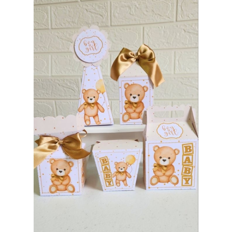 KIT FESTA ECONÔMICO CHÁ REVELAÇÃO URSO NEUTRO Caixinhas Personalizadas | Lembrancinhas | Aniversários | ENVIO RÁPIDO