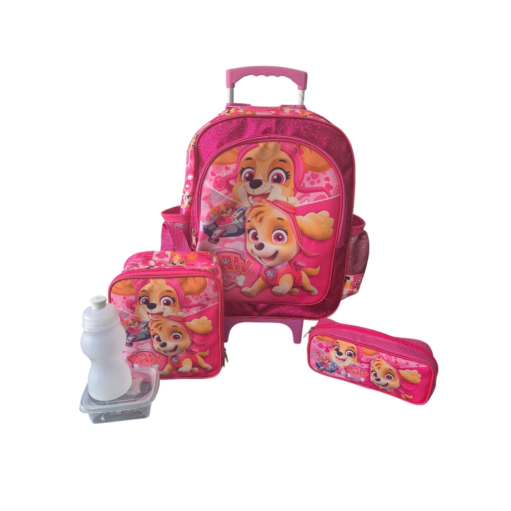Kit Mochila Escolar Skye Patrulha Canina Voadora Rodinhas Grande Meninas 3055