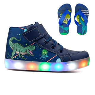 Tênis Infantil De Led Masculino Botinha Dinossauro Meninos Luzinha + Chinelo Confortável Promoção em Oferta na Shopee