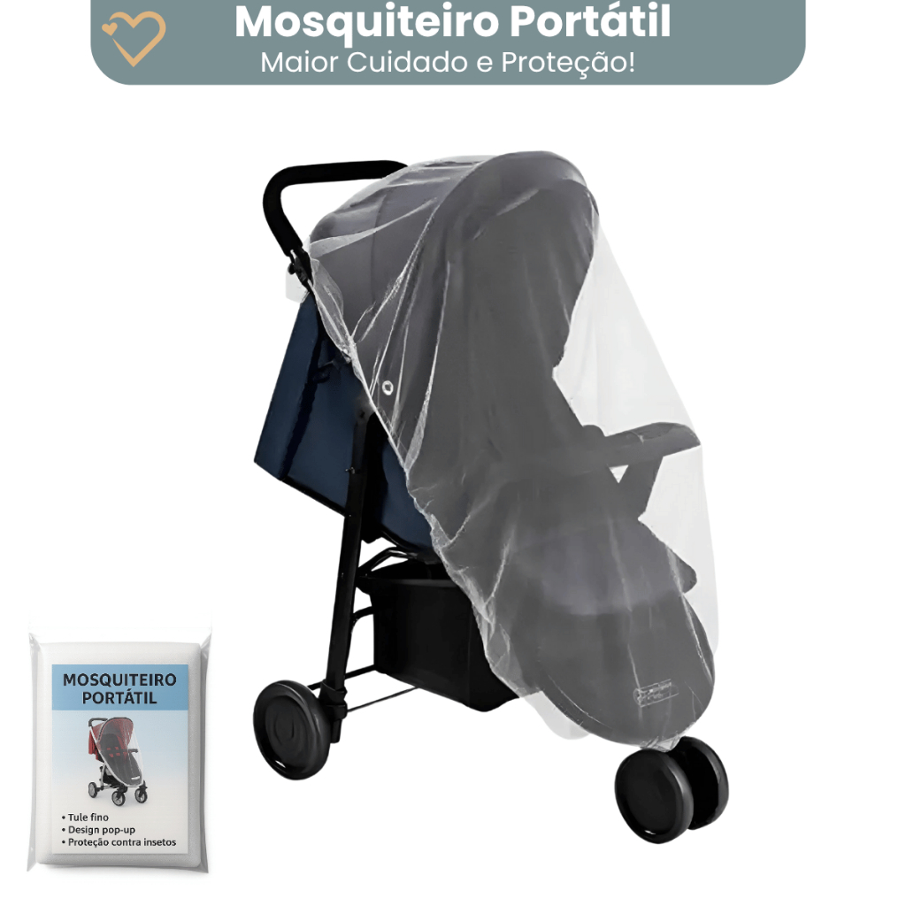 Mosquiteiro Portátil Universal Tule Para Carrinho Bebe Conforto e Berço Desmontavel