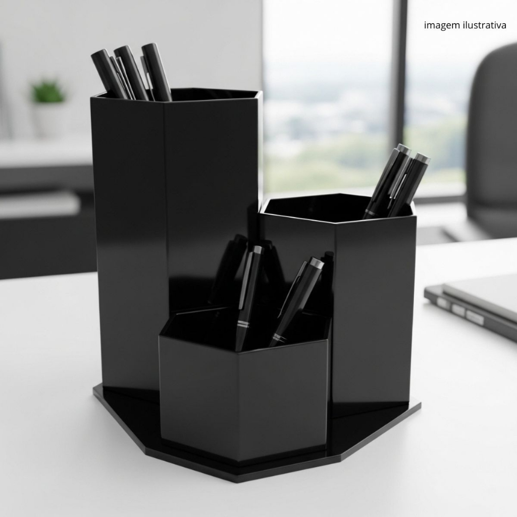 Organizador Hexagono Porta Treco Caneta Lápis de Mesa Escritório Escolar Multiuso Plástico