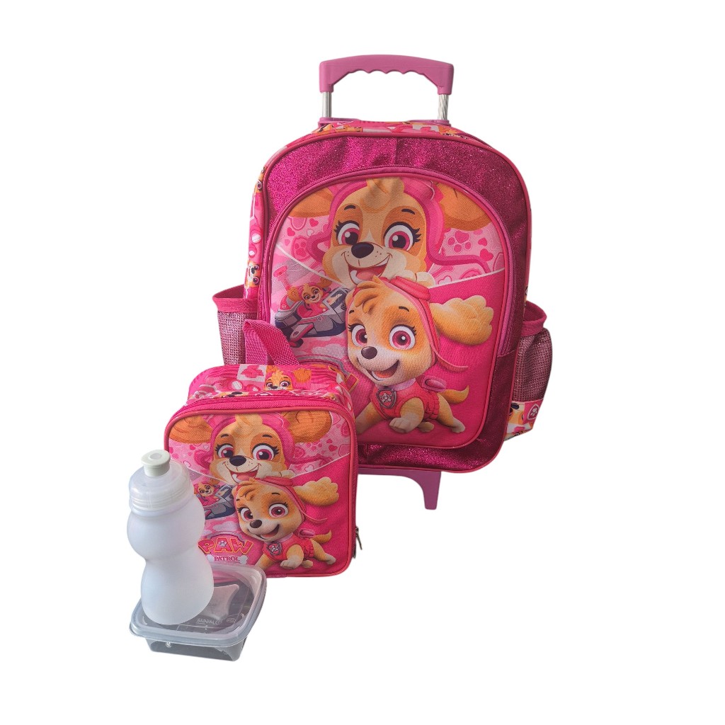 Mochila Infantil Skye Patrulha Canina Voadora Grande Rodinhas + Lancheira Meninas 3055