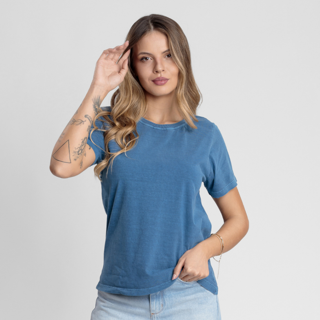 Babylook Feminina Estonada Camiseta T-shirt Malha Penteada 30.1 Algodão 100% Premium Manga Curta