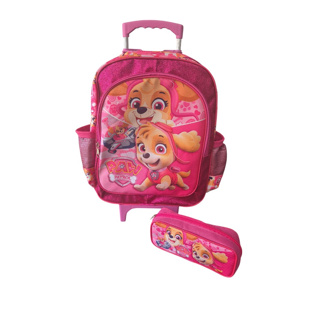 Mochila Infantil Skye Patrulha Canina Voadora Rodinhas Grande + Estojo Meninas 3055
