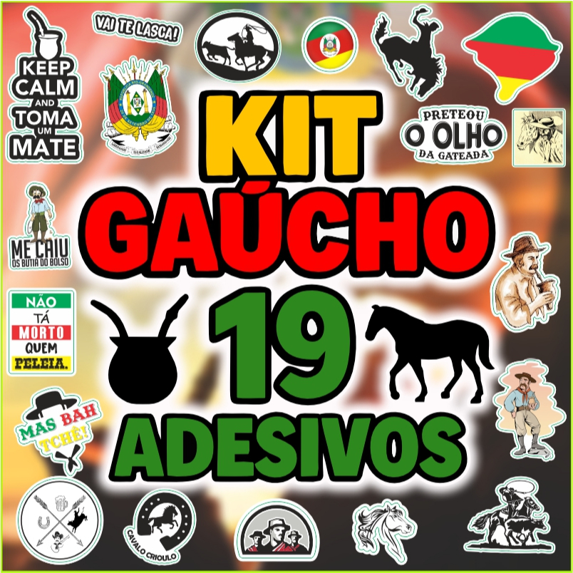 Kit 19 unidades + Adesivos Gaúcho Para Moto Carro Garrafa Chimarrão Termica Tradição - Prova D'agua-
