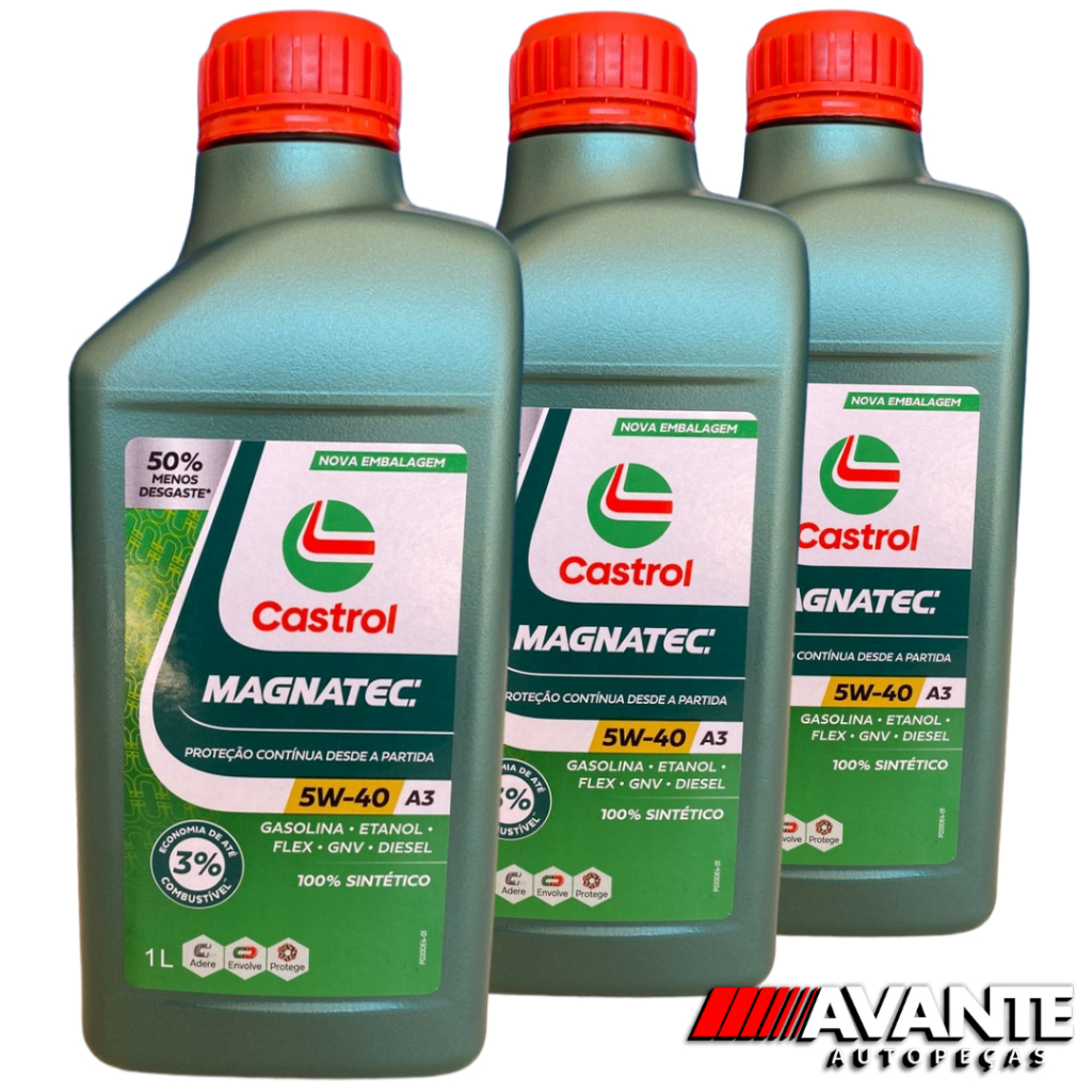 Kit 3L Óleo Motor Castrol Magnatec 5W40 A3/B4 Sintético Proteção Partida Frio Gasolina Flex Diesel