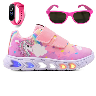 Tênis Infantil Feminino de Led Unicornio Menina Rosa Tira Colante com Óculos e Relógio Anna Calçados em Oferta na Shopee