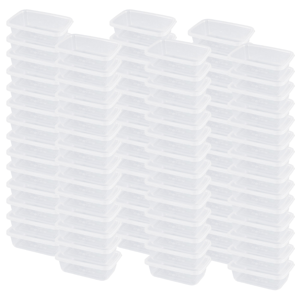 Kit 150 Marmita Pote Retangular 350ml Transparente Bpa Free Freezer Microondas Organizador De Alimentos