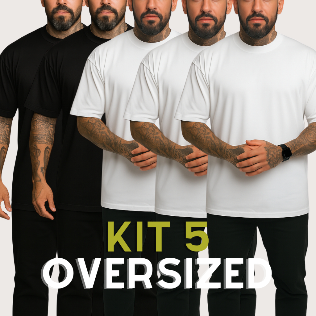 KIT 5 Camisetas Lisas Oversized Masculina Streetwear