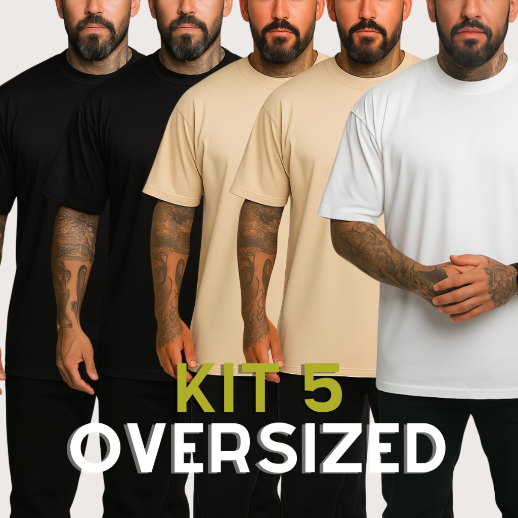 KIT 5 Camisetas Lisas Oversized Camisa Masculina Streetwear Algodão Sobre Calça/Bermuda Jeans/Social