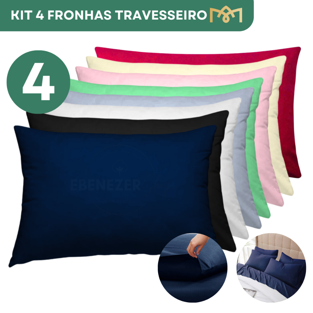 Kit 4 Fronhas para Travesseiro Microfibra Premium 400 Fios Acetinada 70x50 Lisa Macia Várias Cores