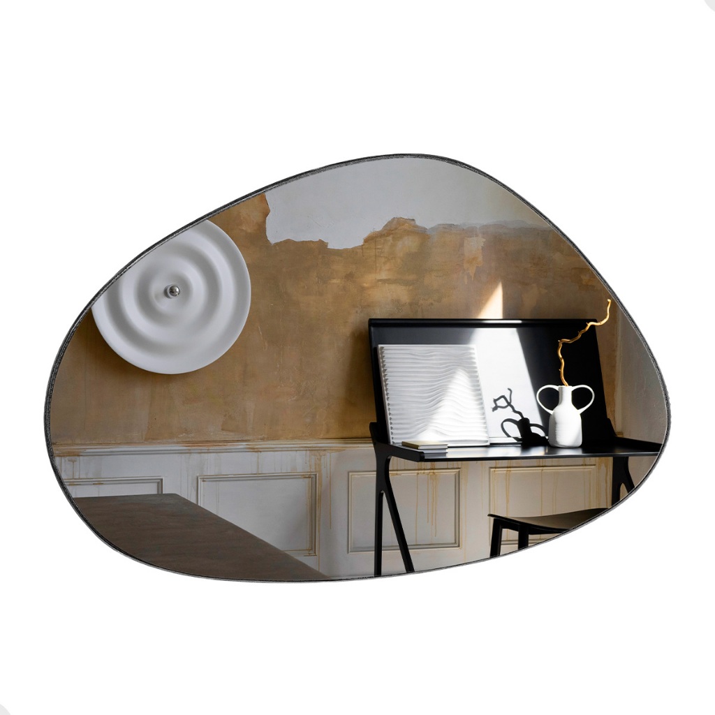 Espelho Pinterest Orgânico Decorativo Grande 64x44cm Borda em Couro 3cm - Mod. Nuvem - Home & Living