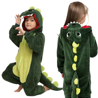 Macacão de dinossauro infantil unisex peluciado de zíper