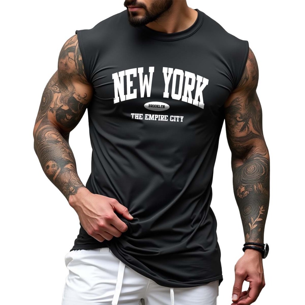 Camiseta Machão Regata Oversized New York City Camisa Cavada Treino Academia Passeio Varias Cores