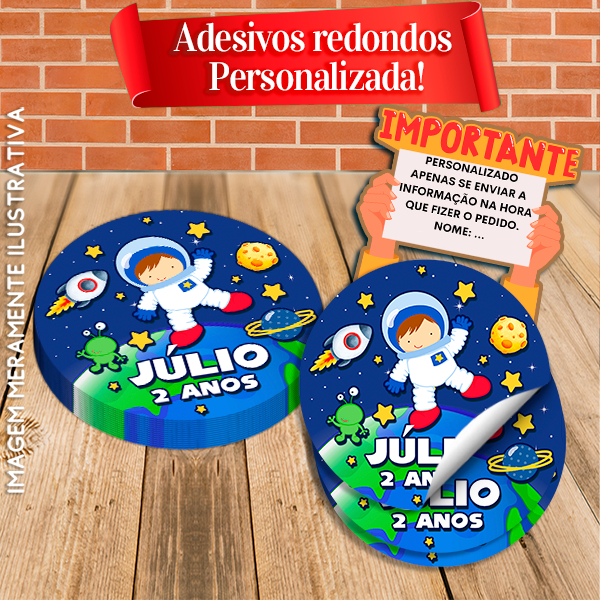 Rótulos Adesivos Redondos Personalizados Astronauta