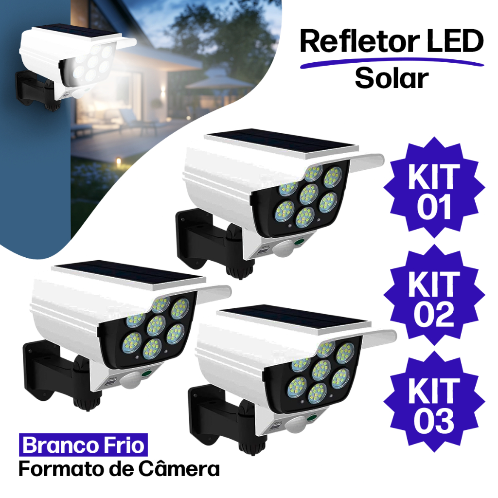 Refletor Solar com LED  Sensor de Movimento Câmera Falsa IP66 Externa Luz Fria Prova Dágua em Oferta na Shopee