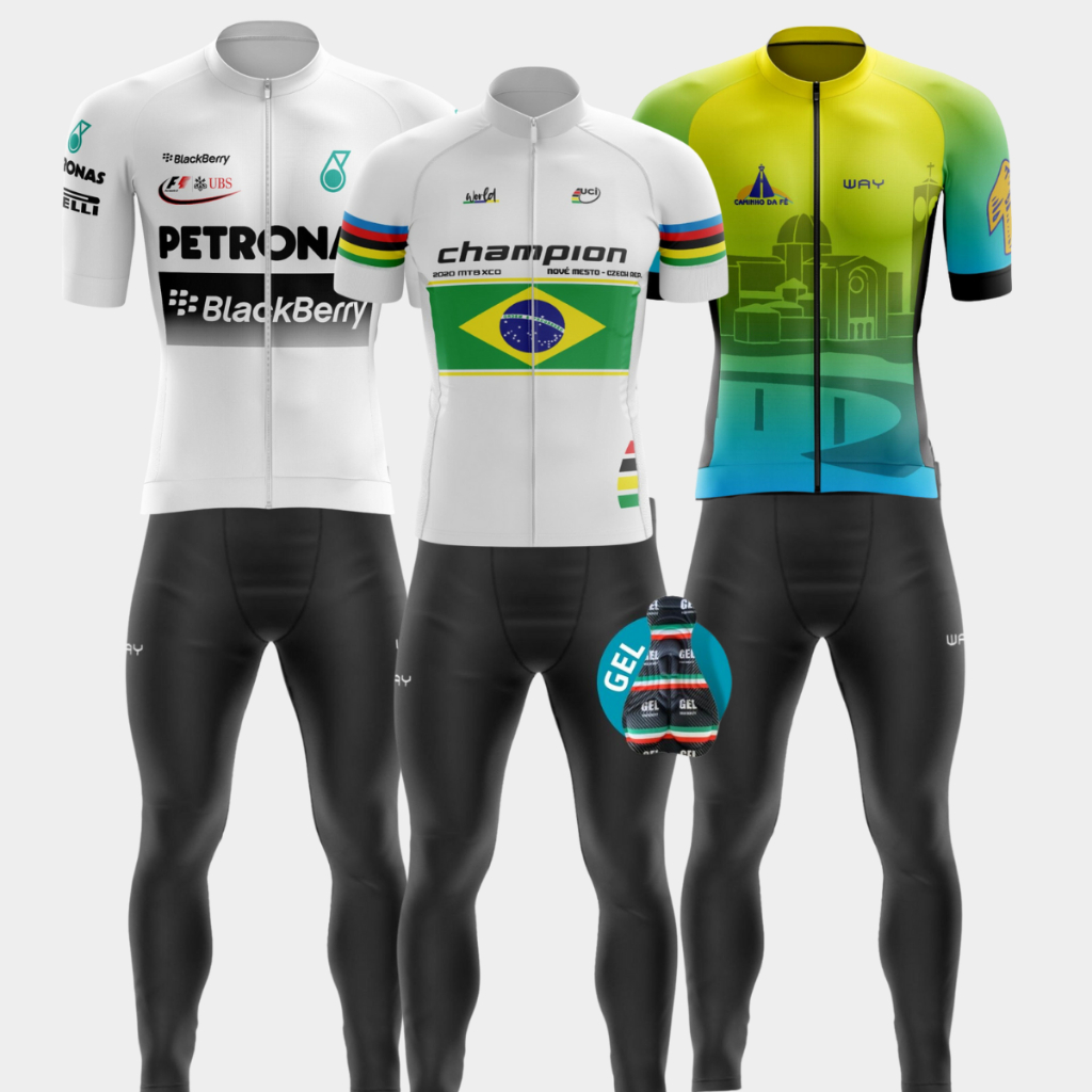 Conjunto Ciclismo Masculino Camisa Premium Ziper Total Calça Gel Conforto Bike Pedal Mtb