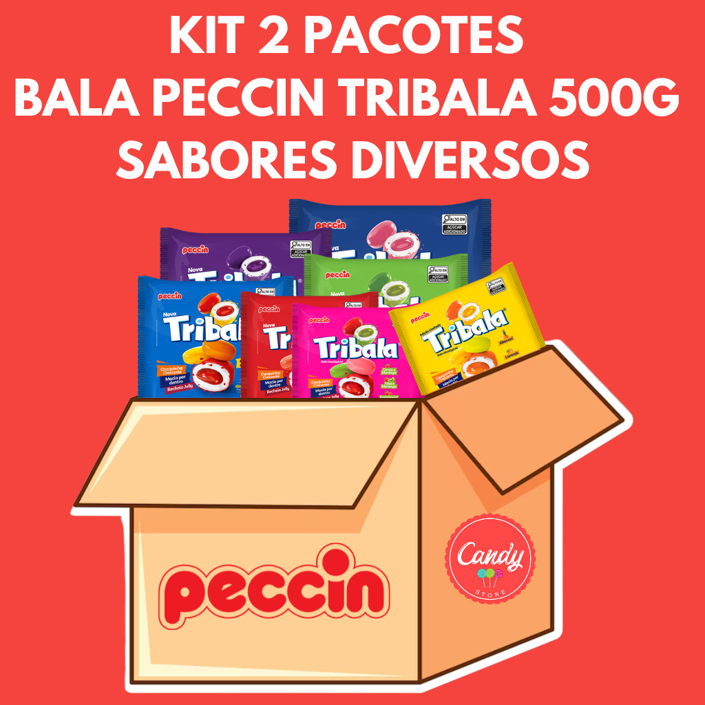 Kit 2 Pacotes Bala Mastigável Peccin Tribala 500g - Sabores Diversos