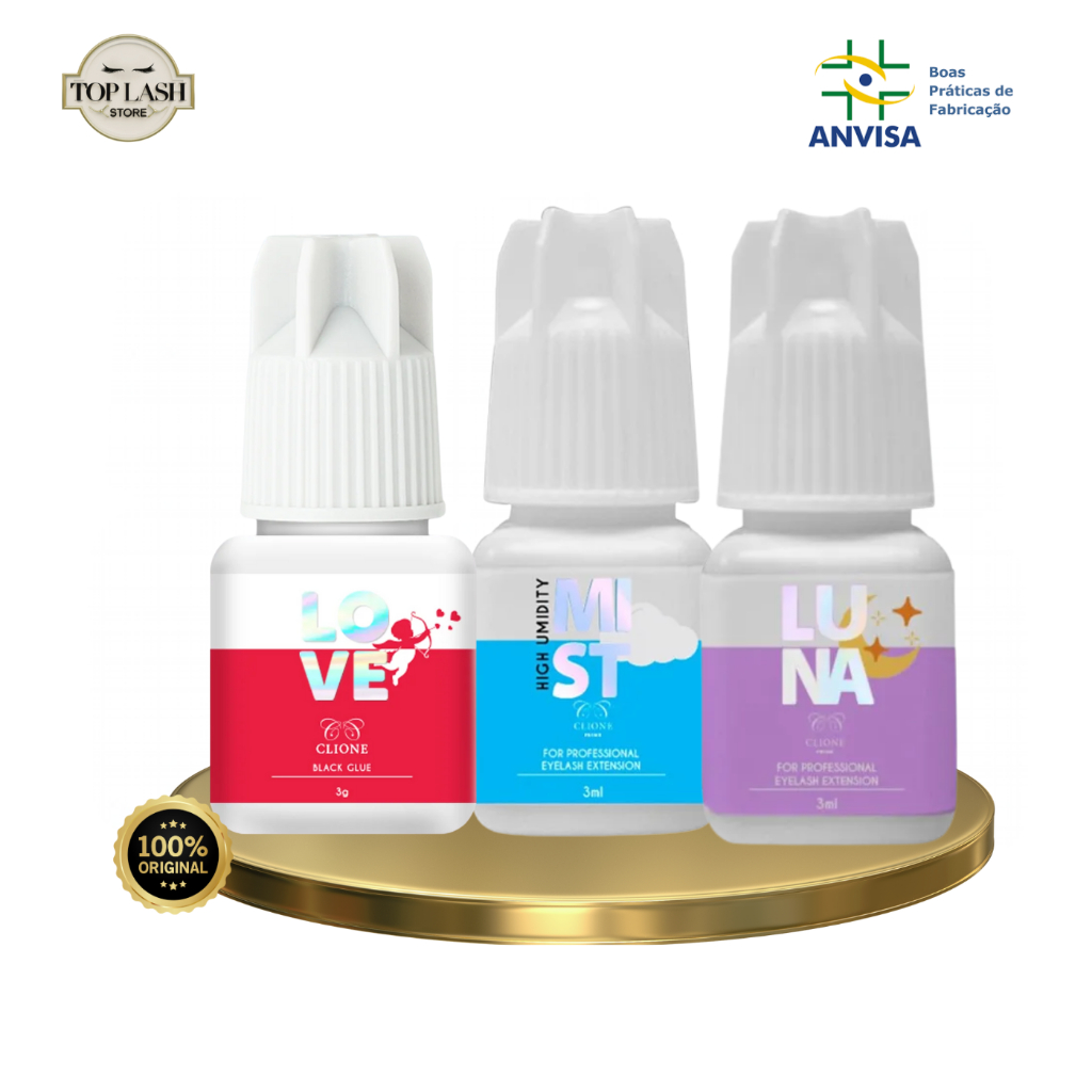 Cola Adesivo Clione Extensão de Cílios | Love |  Mist |  Luna | Mega Fixação e Durabilidade | ANVISA