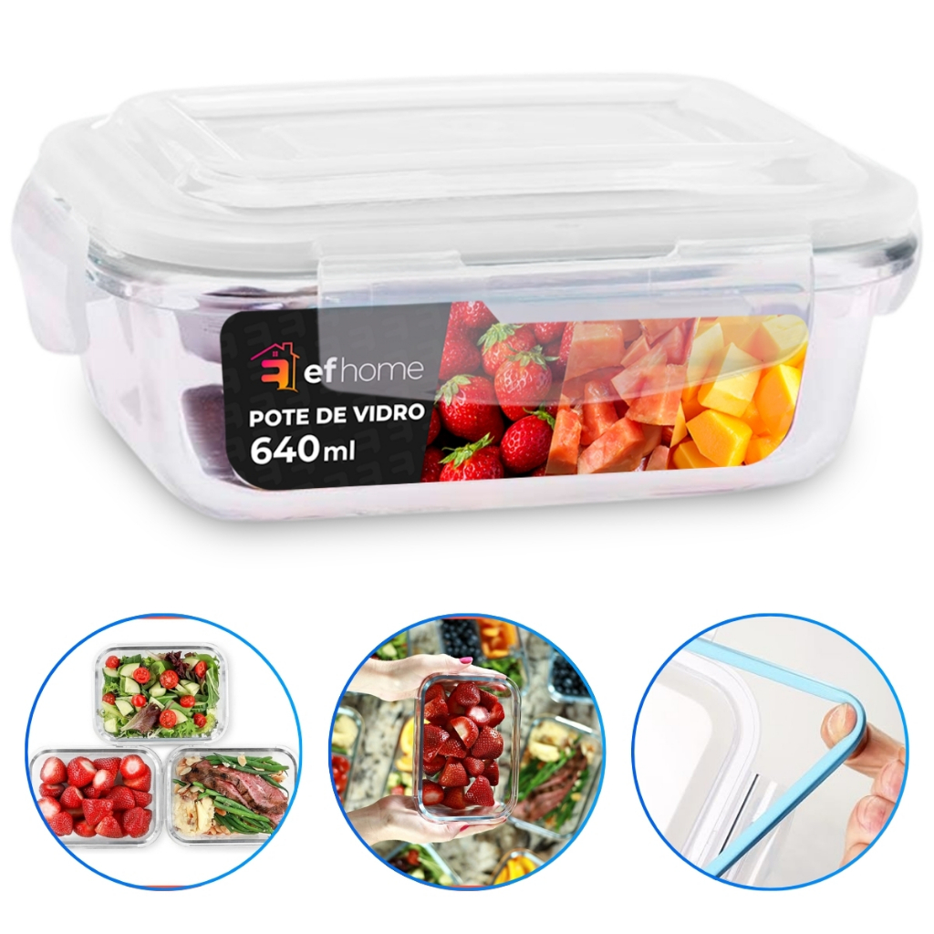 Pote de Vidro Hermético 640 ML Com Tampa Plástica e Vedação BPA FREE Marmita de Forno Freezer · foto 2