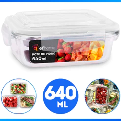 Pote de Vidro Hermético 640 ML Com Tampa Plástica e Vedação BPA FREE Marmita de Forno Freezer